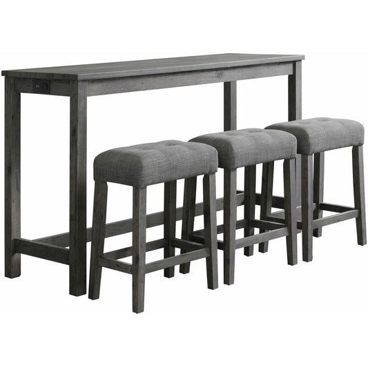 Elements International Oak Lawn Charcoal Grey Bar Table Single Pack (Table + 3 Grey Fabric Stools) IMAGE 1
