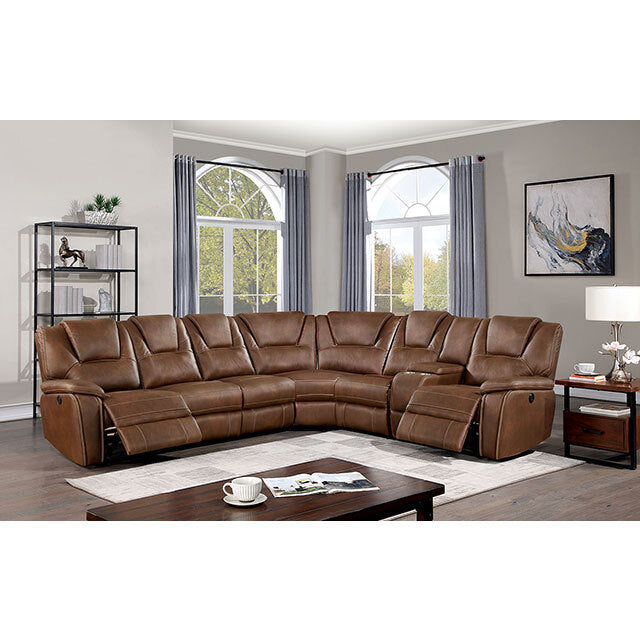 Furniture of America Erfurt Power Reclining Leather Look Sectional CM6119BR-SECT+AC IMAGE 2