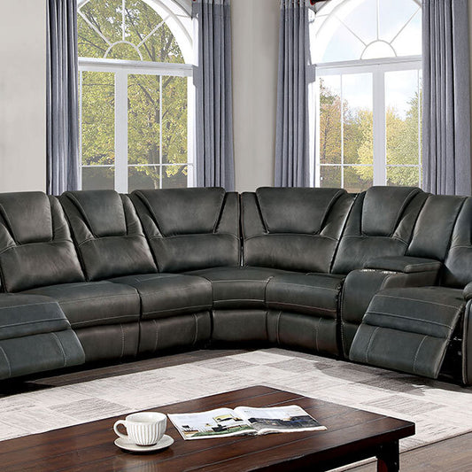 Furniture of America Erfurt Power Reclining Leather Look Sectional CM6119GY-SECT+AC IMAGE 1