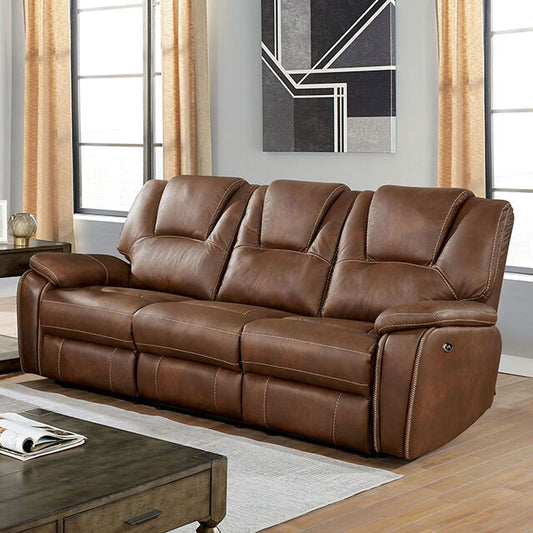 Furniture of America Ffion Power Reclining Leather Look Sofa CM6219BR-SF IMAGE 1