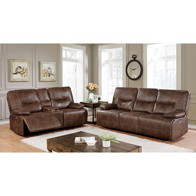 Furniture of America Chantoise Power Reclining Leather Look Loveseat CM6228BR-LV IMAGE 2