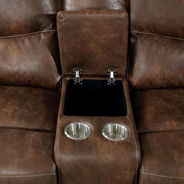 Furniture of America Chantoise Power Reclining Leather Look Loveseat with Console CM6228BR-LV IMAGE 6