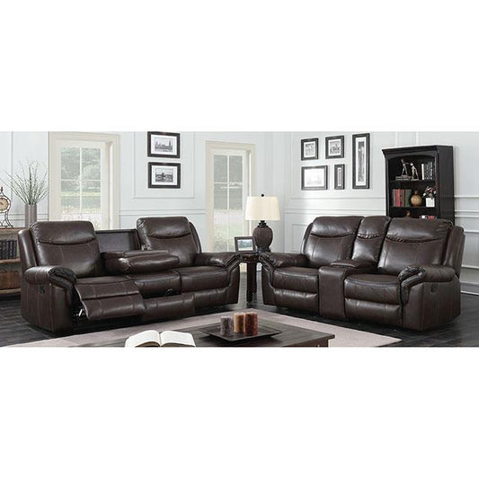 Furniture of America Chenai Reclining Leatherette Loveseat with Console CM6297-LV-VN IMAGE 1