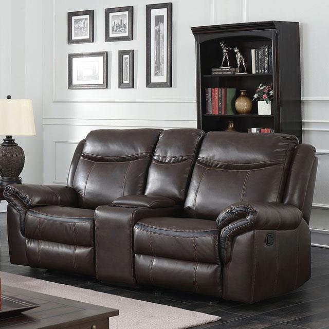 Furniture of America Chenai Reclining Leatherette Loveseat with Console CM6297-LV-VN IMAGE 8