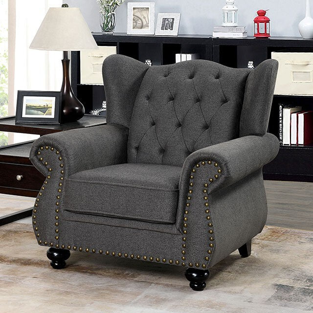 Furniture of America Ewloe Stationary Fabric Chair CM6572DG-CH IMAGE 1