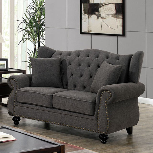 Furniture of America Ewloe Stationary Fabric Loveseat CM6572DG-LV IMAGE 1