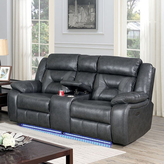 Furniture of America Marnie Power Reclining Leather Look Loveseat CM6641GY-LV-PM IMAGE 1