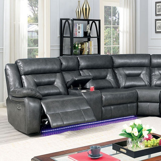 Furniture of America Omeet Power Reclining Leather Look Sectional CM6642GY-SECT-PM IMAGE 1