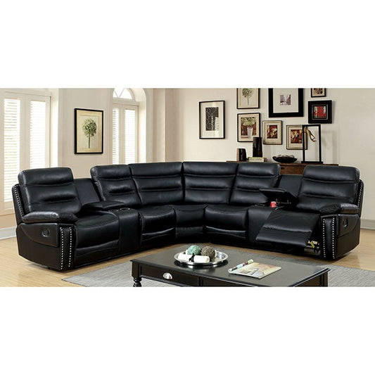 Furniture of America Cavan Leather Sectional CM6650BK-SECT IMAGE 1