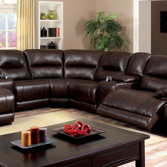 Furniture of America Glasgow Reclining Leather Sectional CM6822BR-SECT-VN IMAGE 1