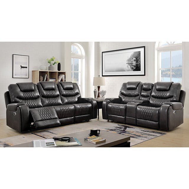 Furniture of America Marley Power Reclining Leather Look Loveseat CM6894GY-LV IMAGE 2