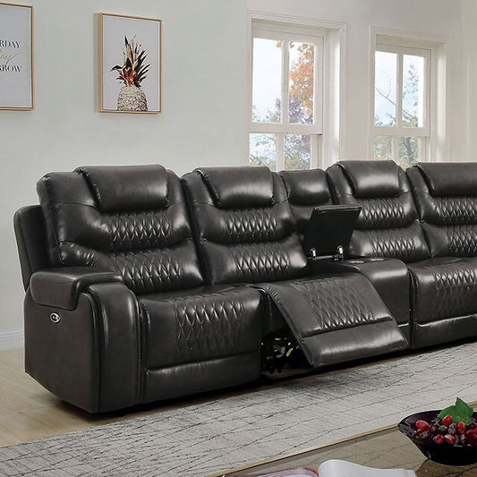 Furniture of America Mariah Power Reclining Leather Look Sectional CM6895GY-SECT+AC IMAGE 1