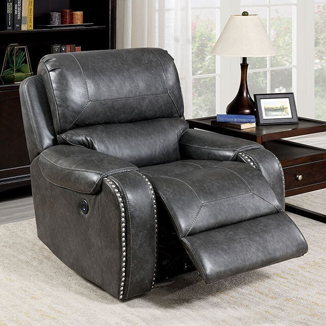 Furniture of America Walter Power Leather Look Recliner CM6950GY-CH-PM IMAGE 1