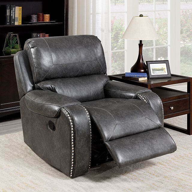 Furniture of America Walter Leather Look Recliner CM6950GY-CH IMAGE 1