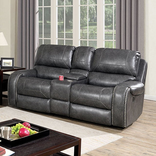 Furniture of America Walter Power Reclining Leather Look Loveseat CM6950GY-LV-PM IMAGE 1