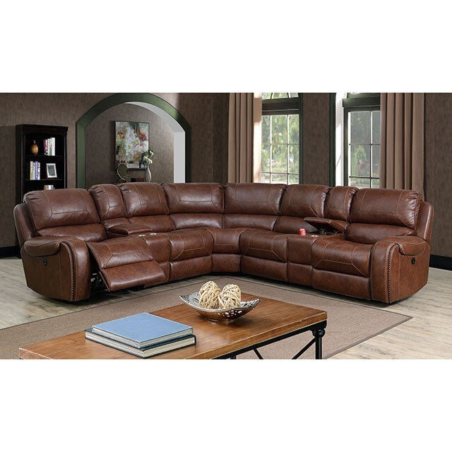 Furniture of America Joanne Power Reclining Leather Look Sectional CM6951BR-PM-SECT IMAGE 2