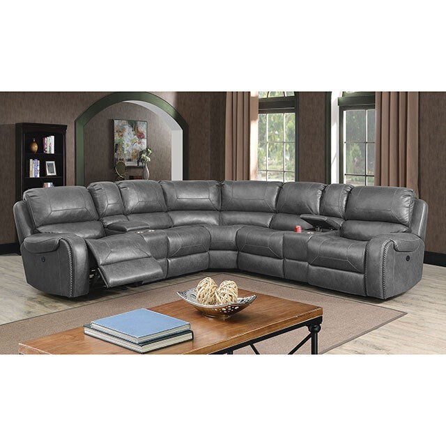 Furniture of America Joanne Power Reclining Leather Look Sectional CM6951GY-PM-SECT IMAGE 2