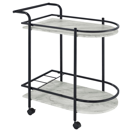Coaster Furniture Desiree 181376 2-tier Faux Marble Shelf Metal Bar Cart - Black IMAGE 1