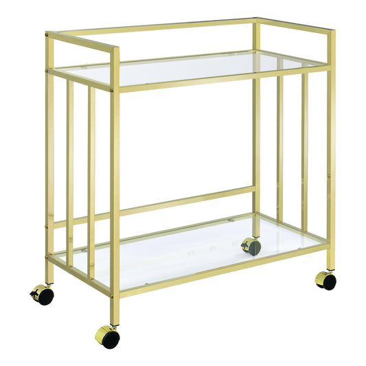 Coaster Furniture Cara 181381 2-tier Rectangular Glass Shelf Metal Bar Cart - Brass IMAGE 1