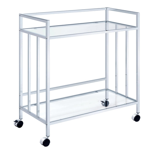 Coaster Furniture Cara 181382 2-tier Rectangular Glass Shelf Metal Bar Cart - Chrome IMAGE 1