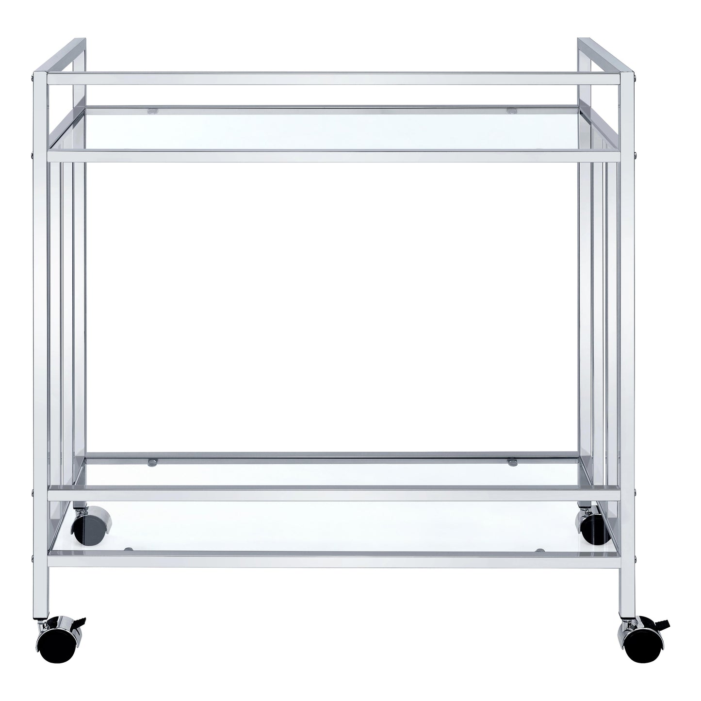 Coaster Furniture Cara 181382 2-tier Rectangular Glass Shelf Metal Bar Cart - Chrome IMAGE 4