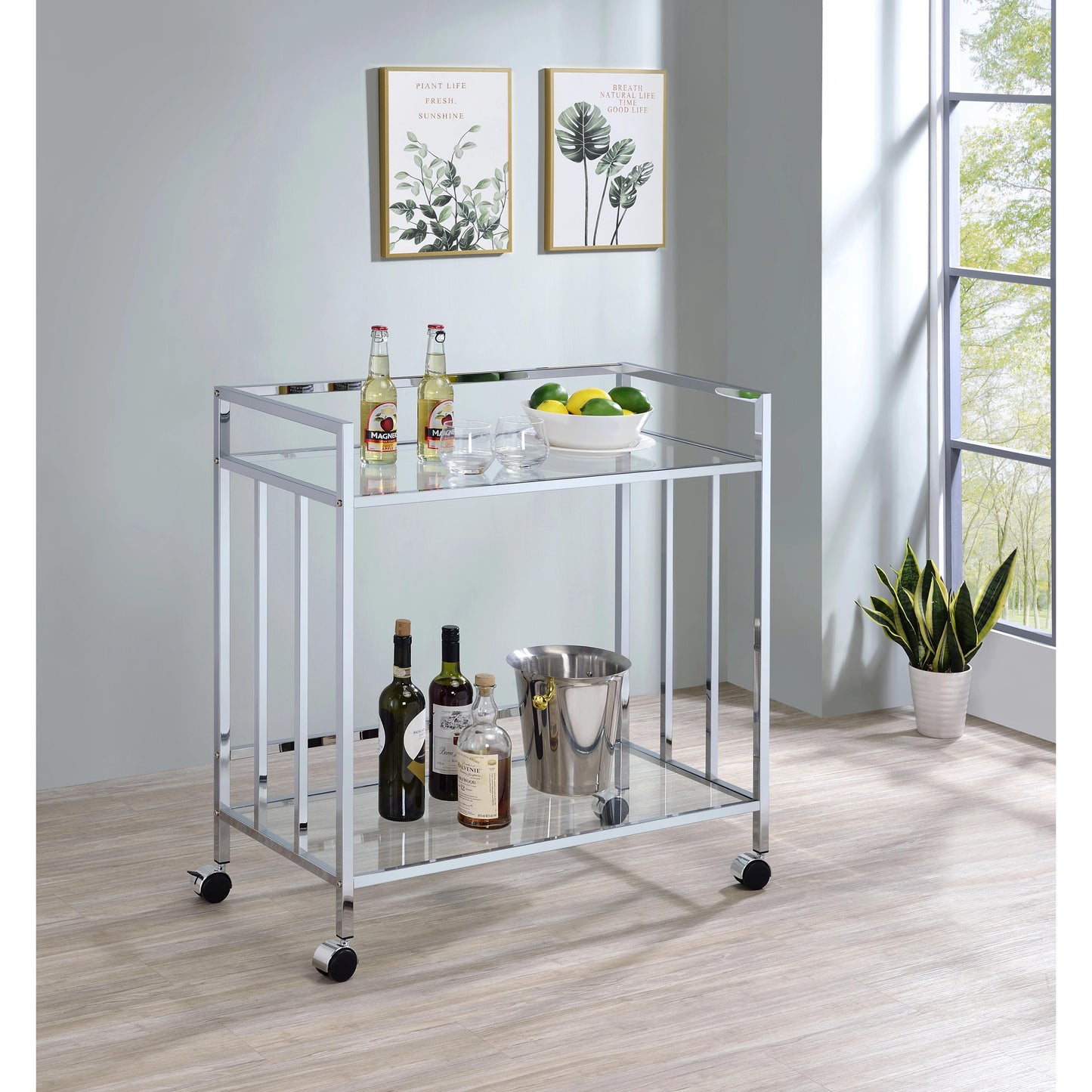 Coaster Furniture Cara 181382 2-tier Rectangular Glass Shelf Metal Bar Cart - Chrome IMAGE 7