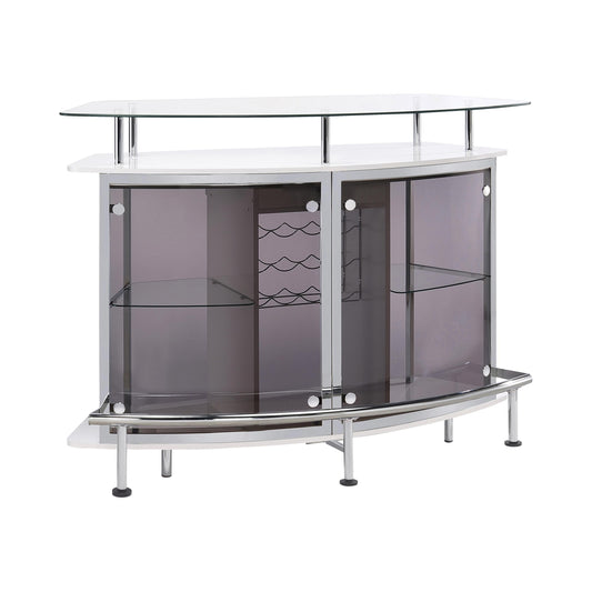 Coaster Furniture Gideon 182235 Curved Glass Top Home Bar Cabinet - White High Gloss IMAGE 1