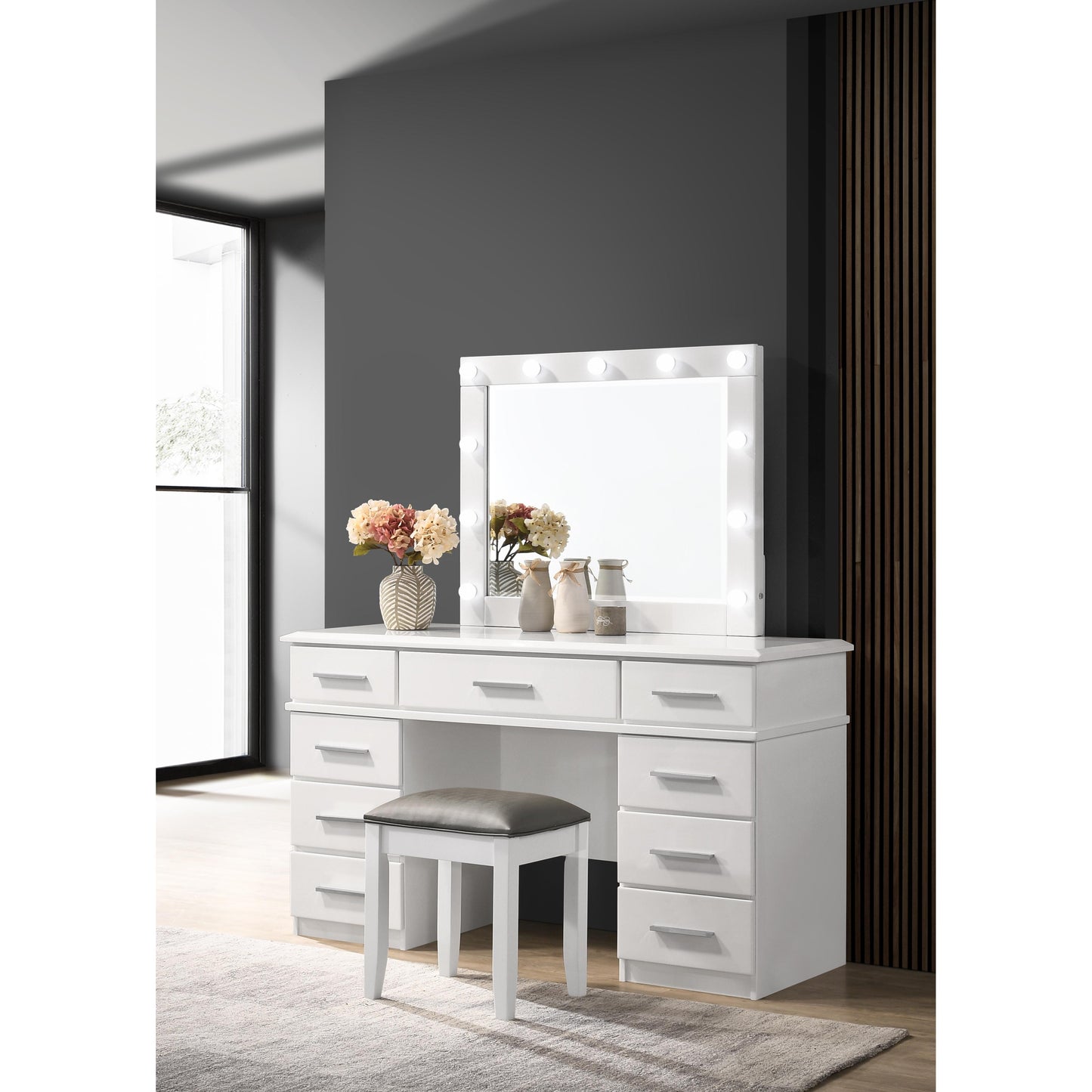 Coaster Furniture Felicity 203507STL Upholstered Vanity Stool - Metallic and Glossy White IMAGE 2
