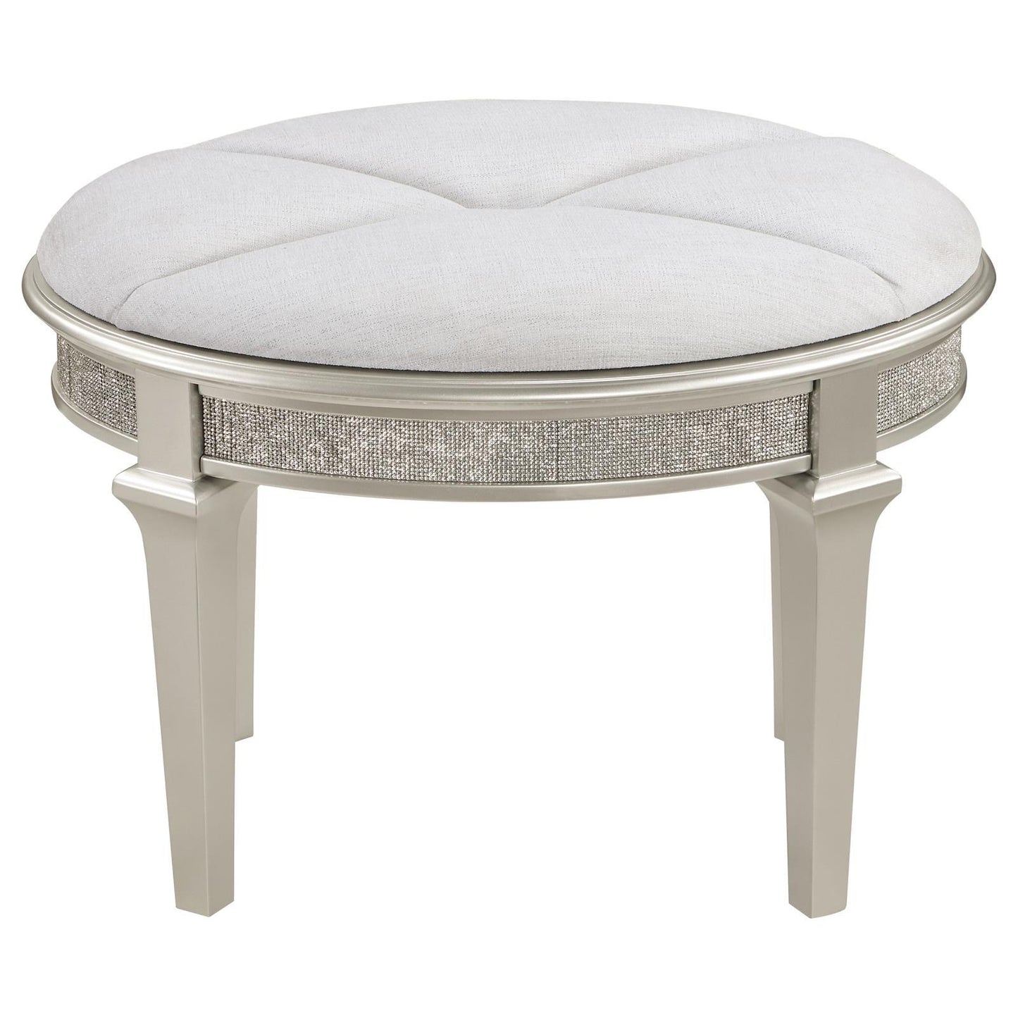 Coaster Furniture Evangeline 223399 Upholstered Oval Vanity Stool - Silver and Ivory IMAGE 3
