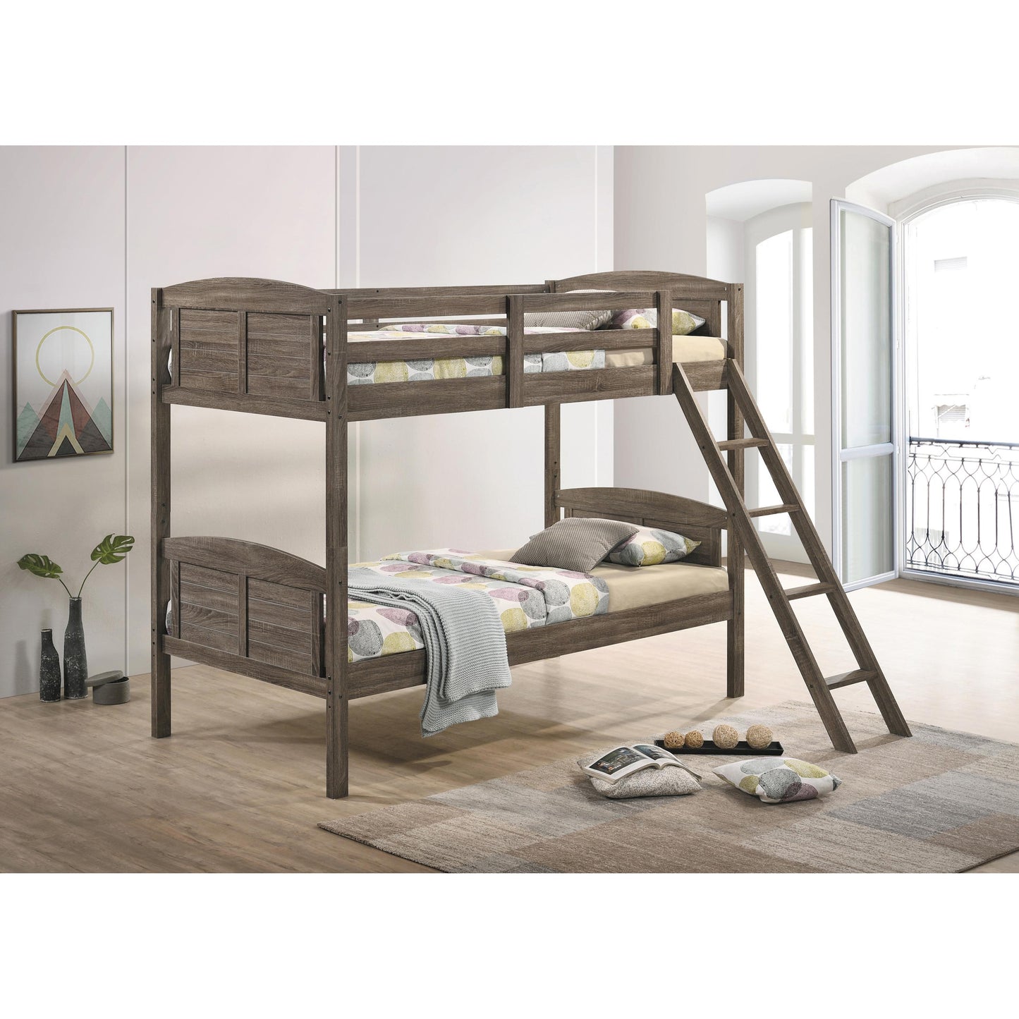 Coaster Furniture Flynn 400808 Wood Twin Over Twin Bunk Bed - Weathered Brown IMAGE 3