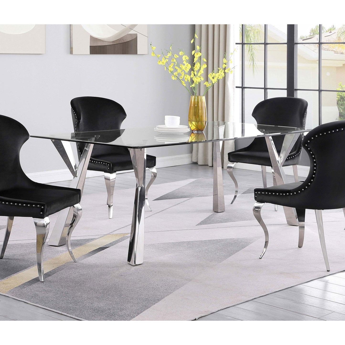 Coaster Furniture Alaia 190711 Rectangular 79-inch Glass Top Dining Table - Chrome IMAGE 4