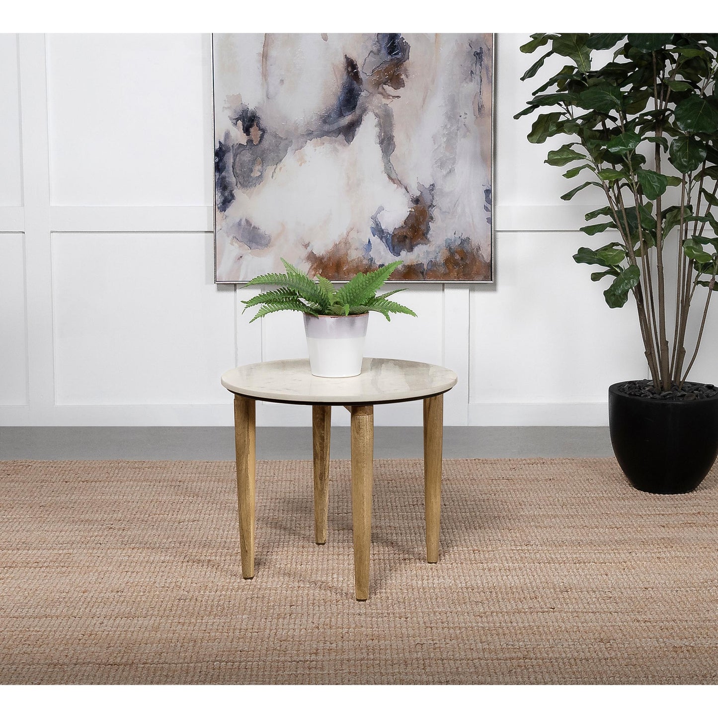 Coaster Furniture Aldis 703717 Round Marble Top Side End Table - White and Natural IMAGE 3