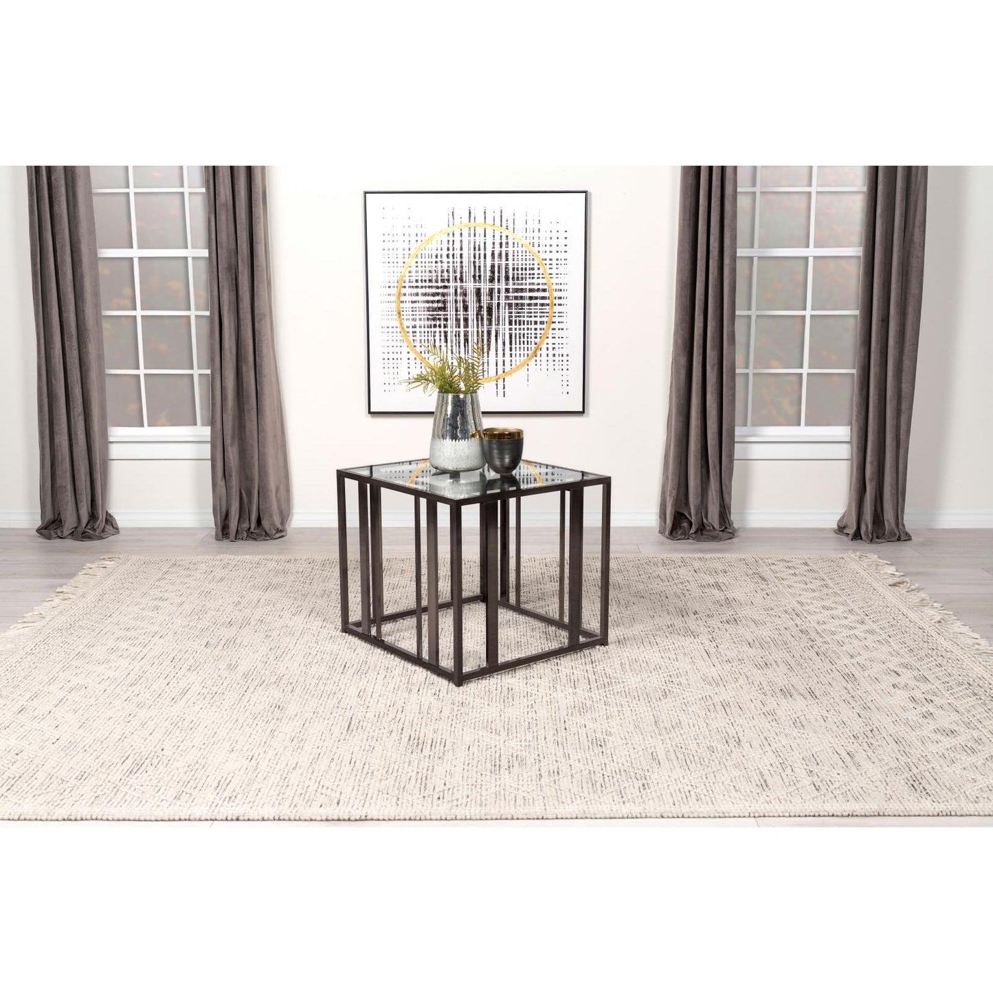 Coaster Furniture Adri 708357 Rectangular Glass Top Side End Table - Black Nickel IMAGE 2