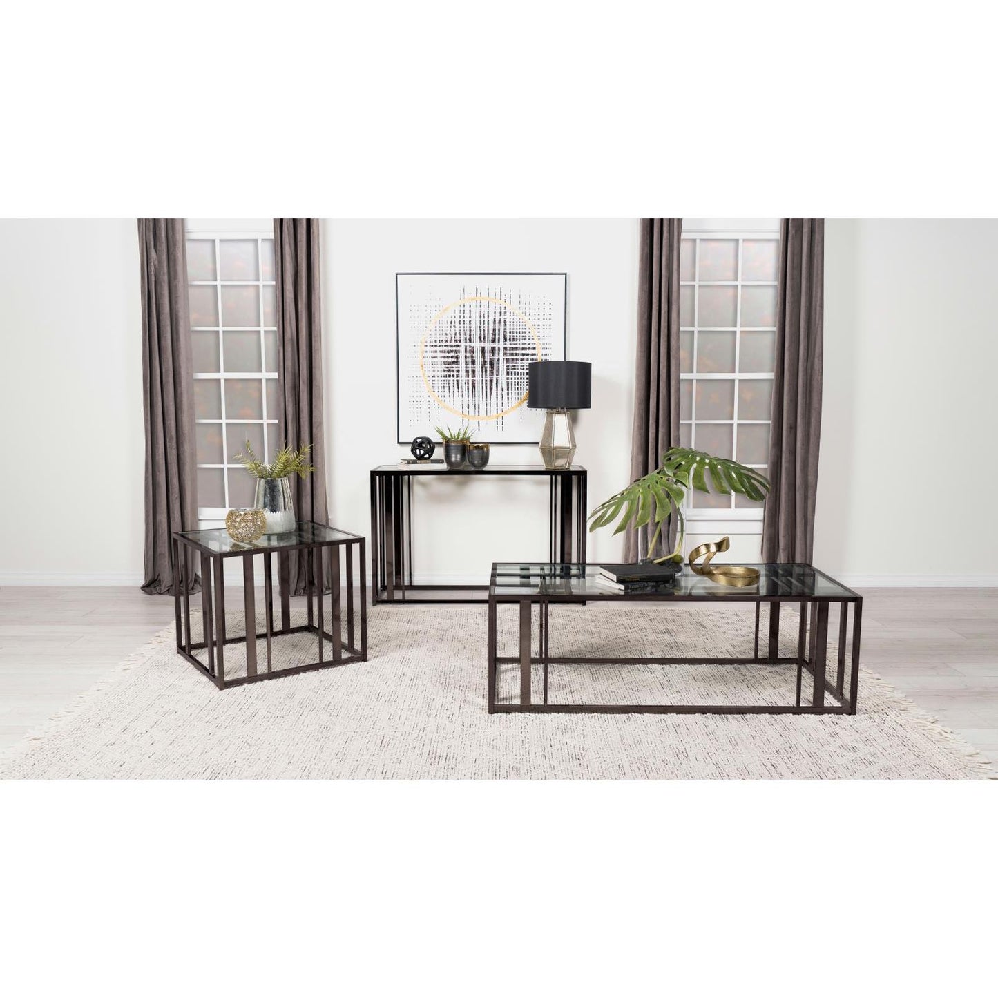 Coaster Furniture Adri 708358 Rectangular Glass Top Coffee Table - Black Nickel IMAGE 10