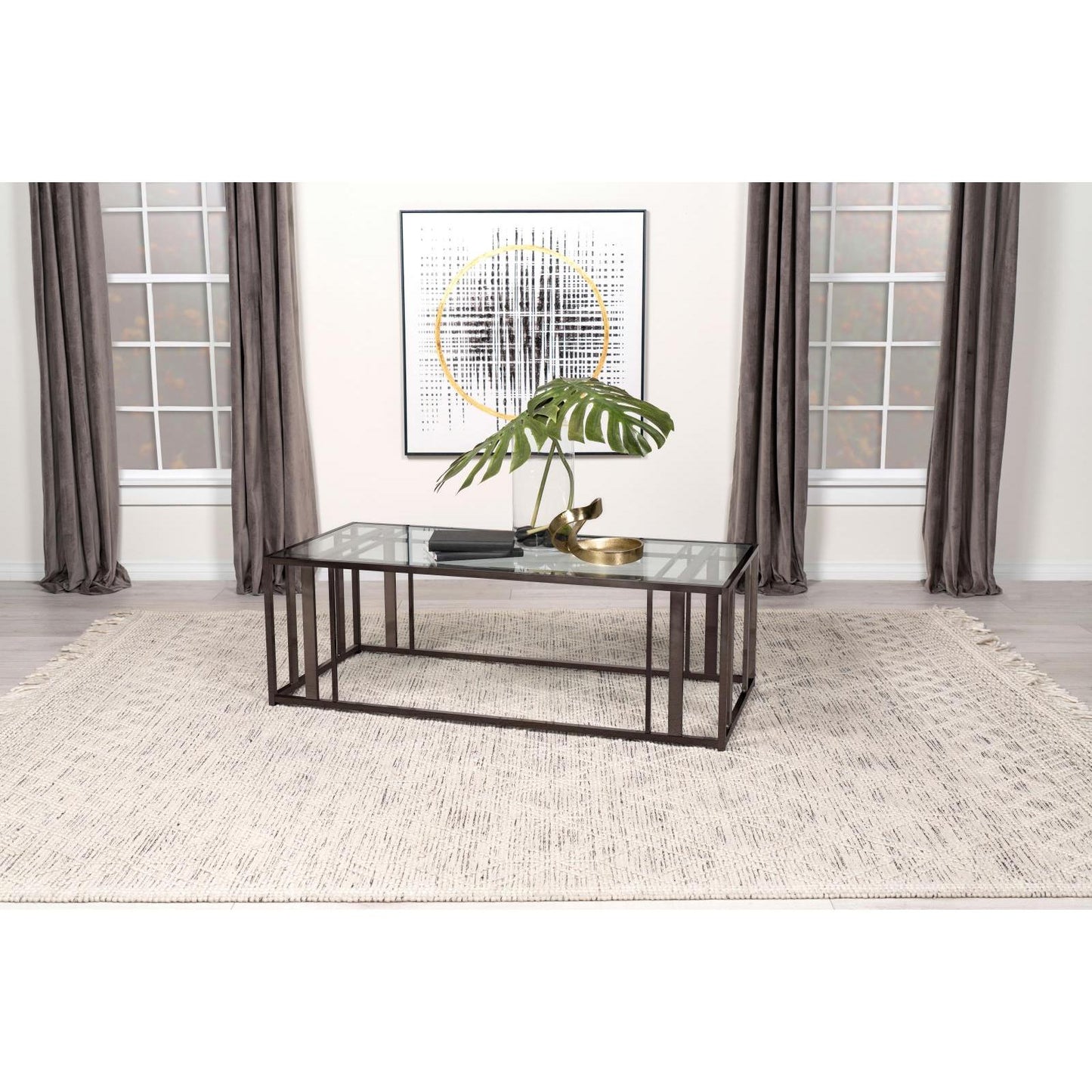 Coaster Furniture Adri 708358 Rectangular Glass Top Coffee Table - Black Nickel IMAGE 2