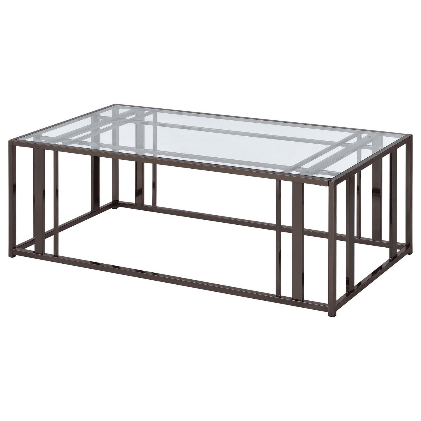 Coaster Furniture Adri 708358 Rectangular Glass Top Coffee Table - Black Nickel IMAGE 4