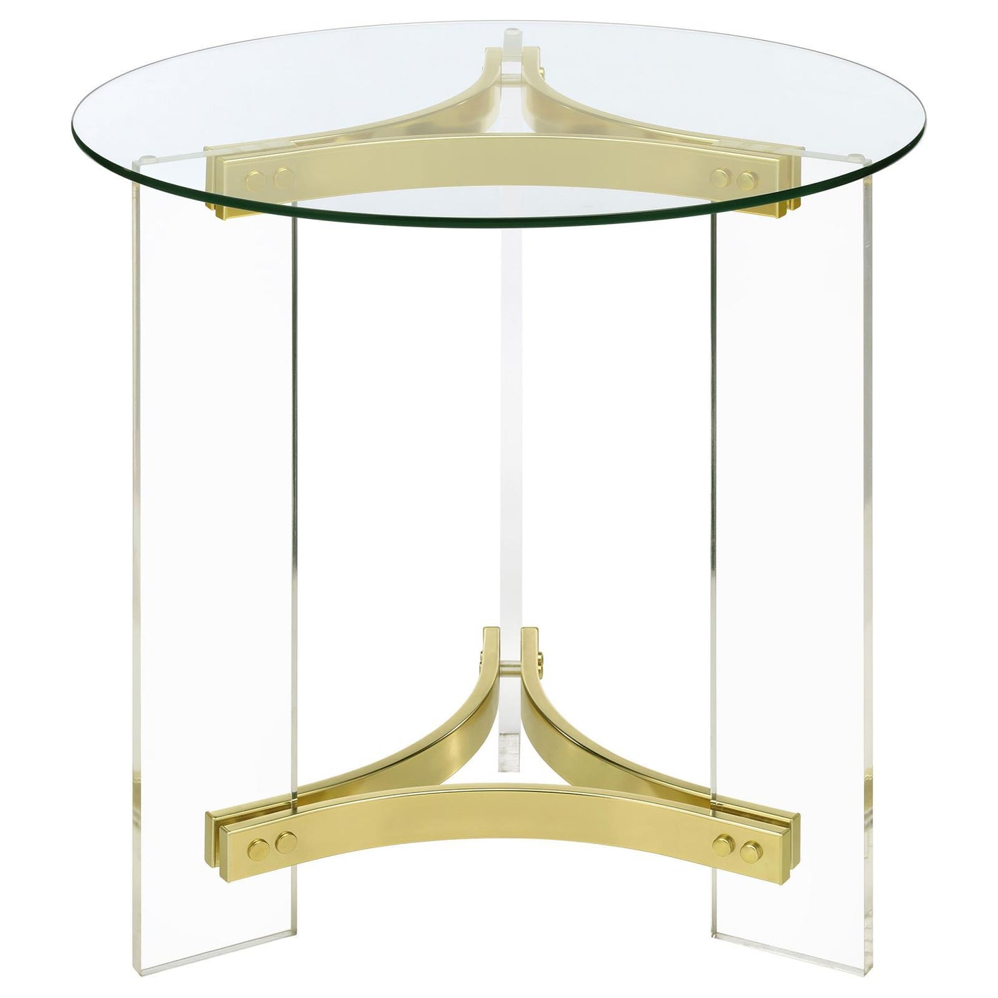 Coaster Furniture Janessa 710067 Round Glass Top Acrylic Leg End Table - Matte Brass IMAGE 3
