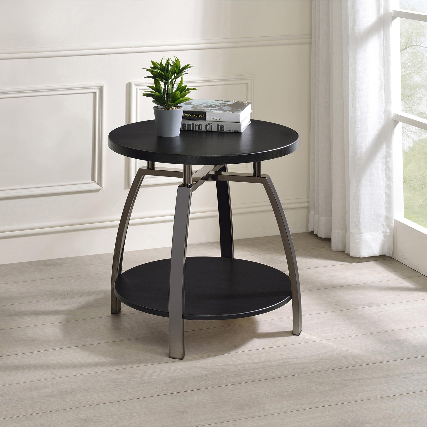 Coaster Furniture Dacre 722207 Round Engineered Wood Top Side End Table - Dark Charcoal IMAGE 4