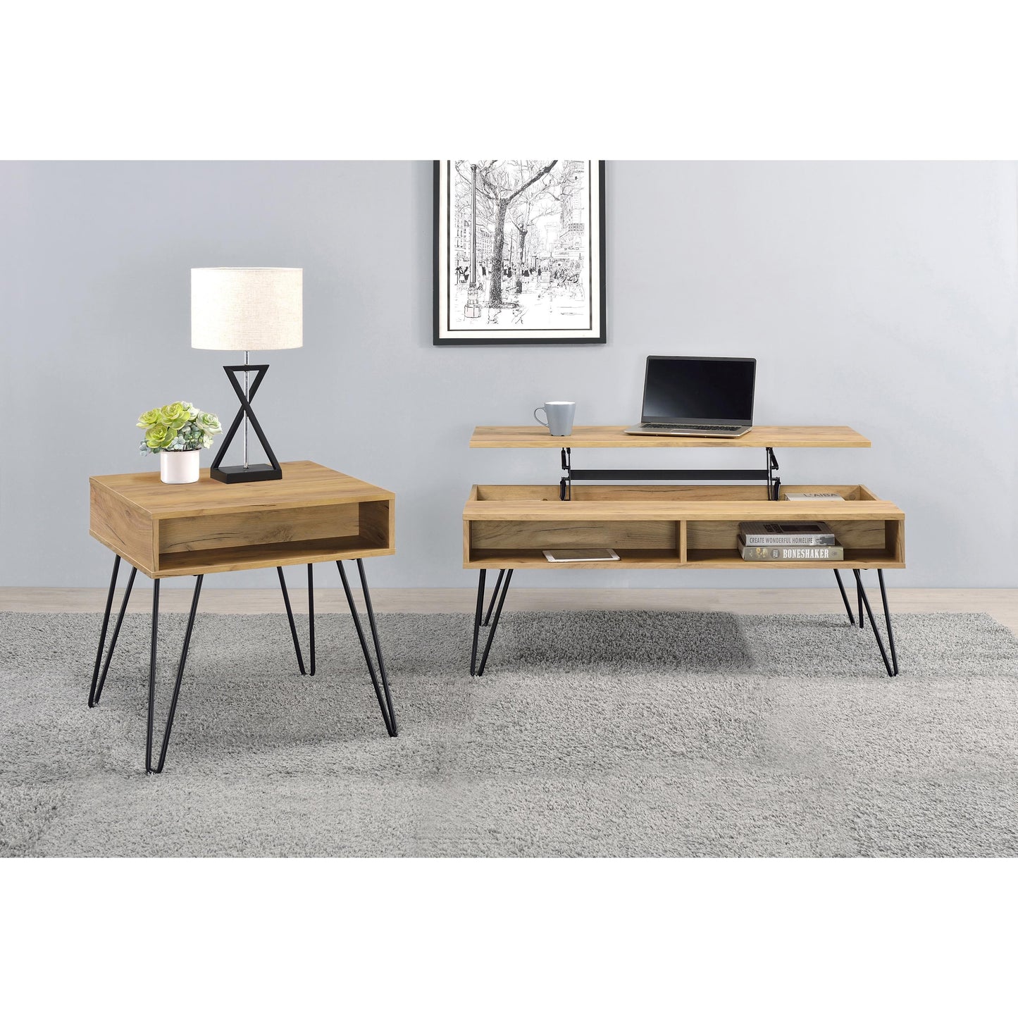 Coaster Furniture Fanning 723368 Engineered Wood Lift Top Coffee Table - Golden Oak IMAGE 4