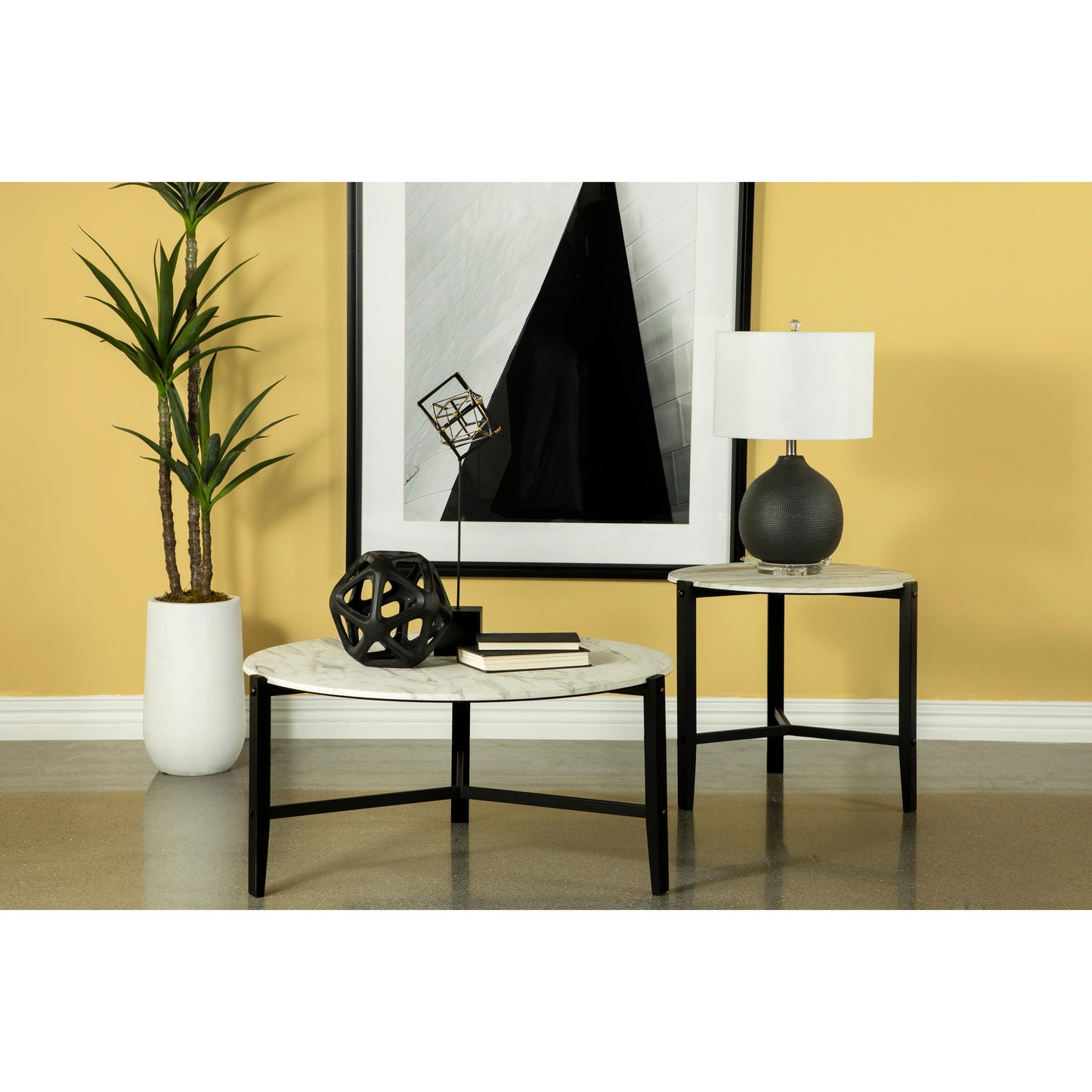 Coaster Furniture Tandi 753538 Round Faux Marble Coffee Table - White and Black IMAGE 4