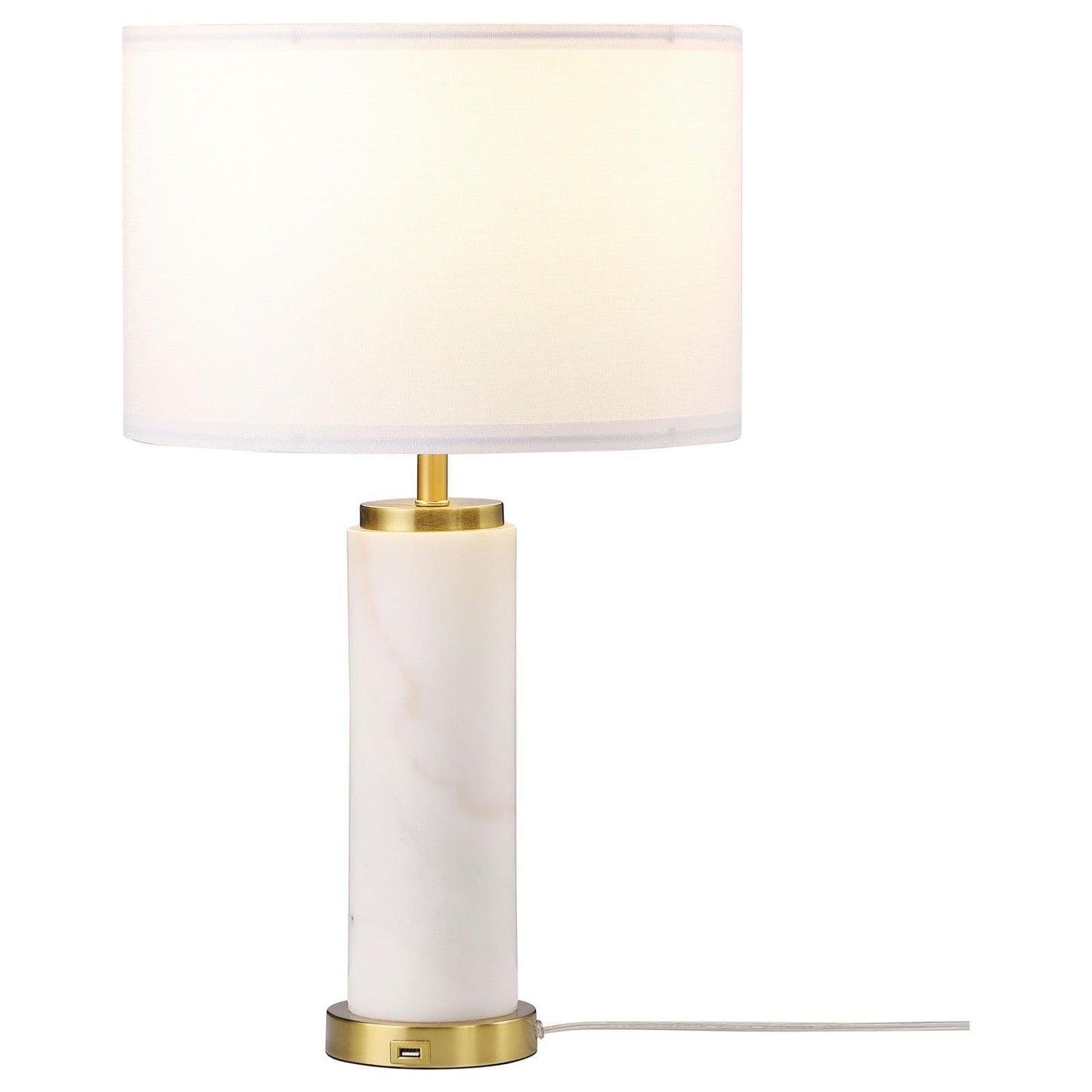 Coaster Furniture Lucius 920208 25-inch Drum Shade Marble Body Table Lamp - White IMAGE 3