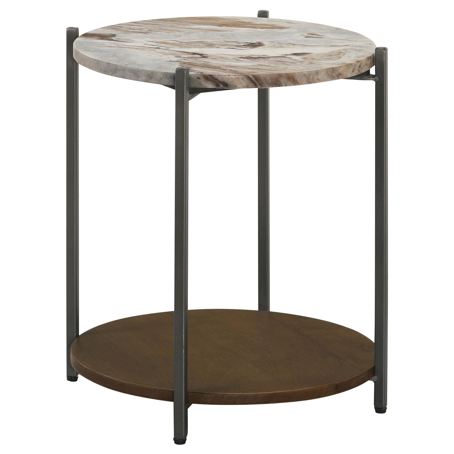 Coaster Furniture Noemie 931204 Round Marble Top Accent Side Table - White and Gunmetal IMAGE 1
