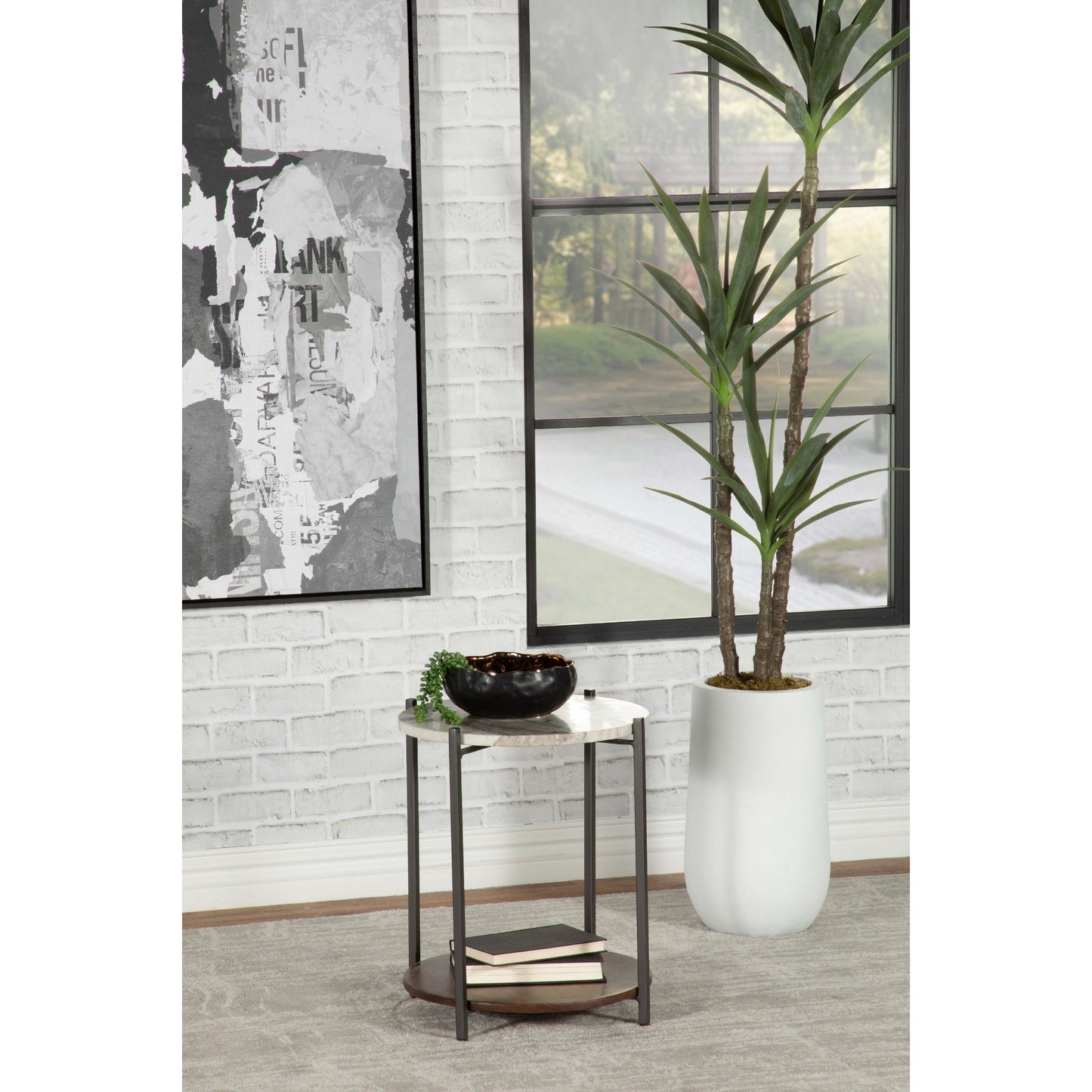 Coaster Furniture Noemie 931204 Round Marble Top Accent Side Table - White and Gunmetal IMAGE 3