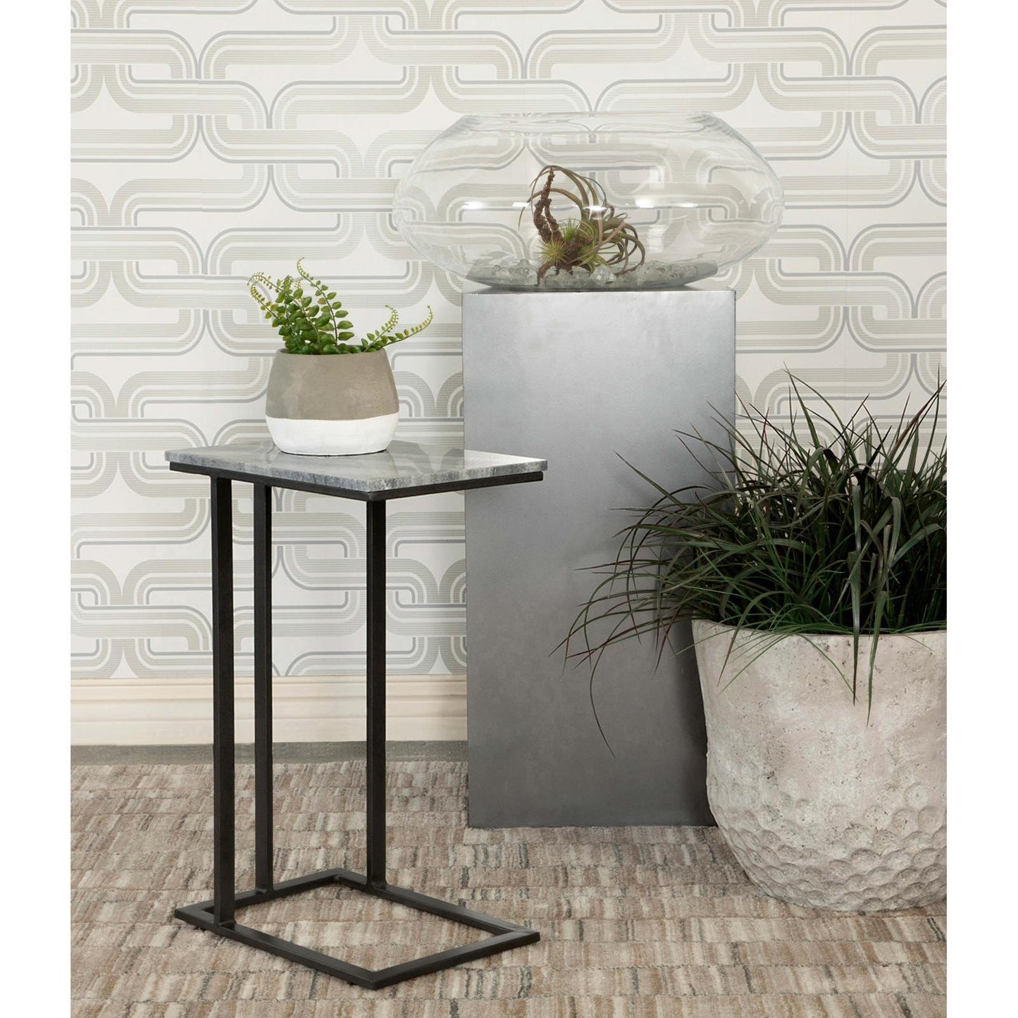 Coaster Furniture Vicente 936034 Marble Top C-Shaped Sofa Side Table - Grey IMAGE 2