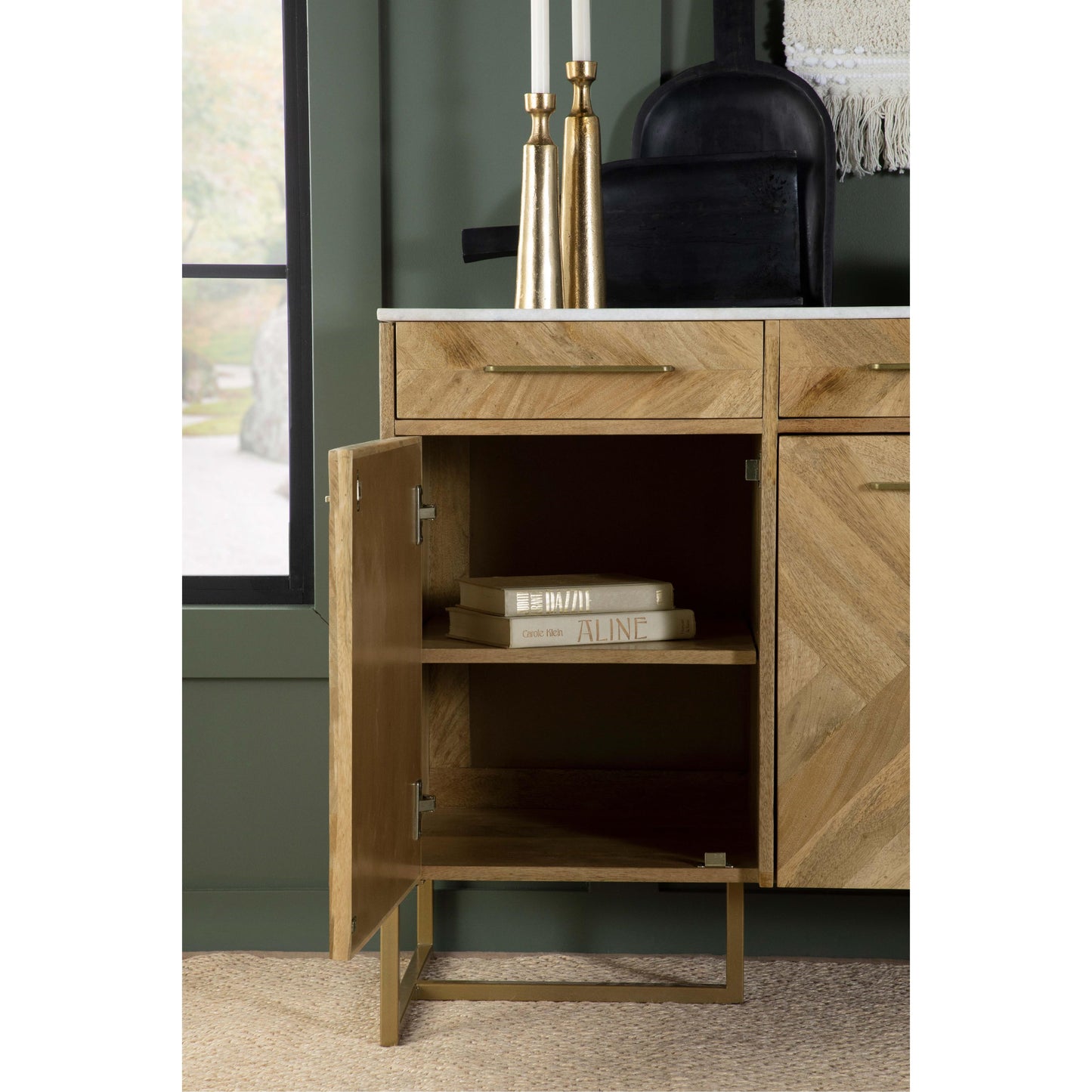 Coaster Furniture Keaton 951138 3-door Marble Top Herringbone Accent Cabinet - Natural IMAGE 11