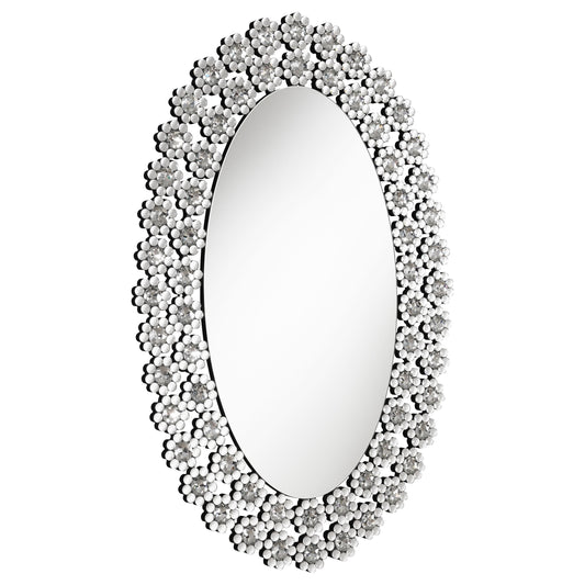 Coaster Furniture Colleen 961615 31 x 47 Inch Oval Wall Mirror Crystal Flowers - Silver IMAGE 1
