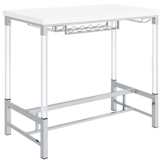 Coaster Furniture Norcrest 182101 47-inch Acrylic Leg Bar Table - White High Gloss IMAGE 1