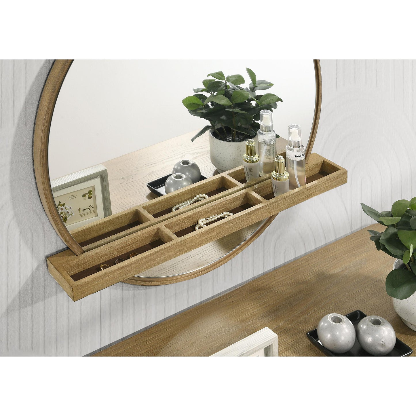 Coaster Furniture Arini 224308 Round Vanity Wall Mirror with Shelf - Sand Wash IMAGE 5