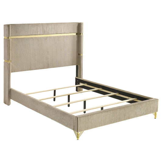 Coaster Furniture Lucia 224731KE 61-inch Upholstered Eastern King Wingback Bed - Beige IMAGE 1