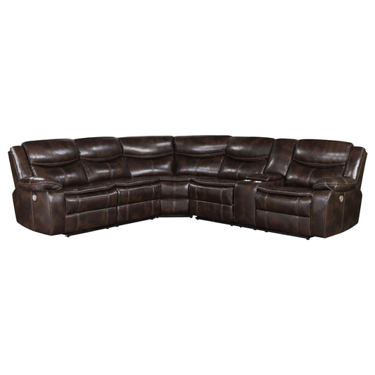Coaster Furniture Sycamore 610190P Upholstered Power Reclining Sectional Sofa - Brown IMAGE 1